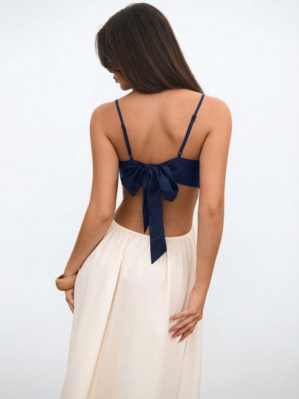 Boho Navy Blue Women's Sleeveless Spaghetti Strap Hollow Out Vacation Dress - Picture 2 of 7
